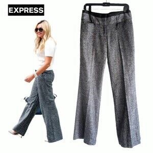 EXPRESS NEW Minimalist EDITOR Herringbone Faux Leather Trim Wide Leg Trouser 6